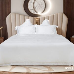 Bộ chăn ga Nature Home Tencel Cotton Trắng Thêu Tay